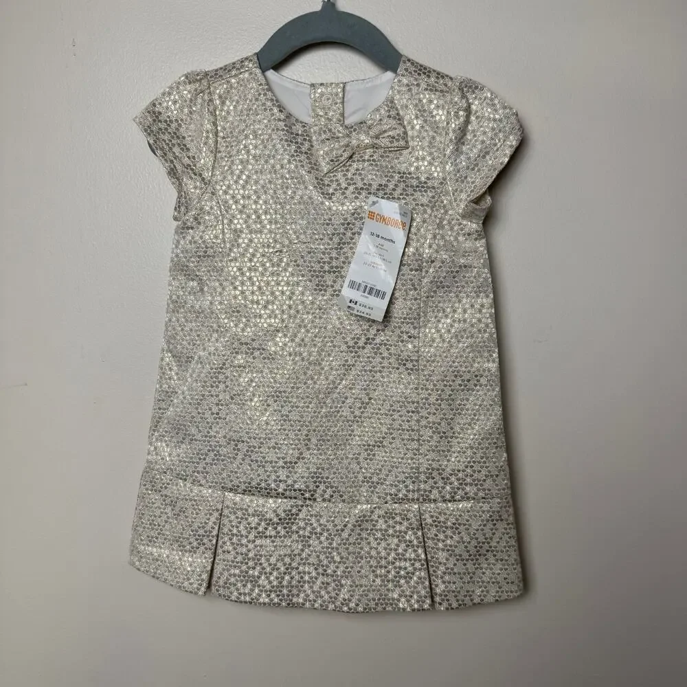 Gymboree Gold Shimmer Baby Dress Bow Size 12-18 months Formal Holiday Party NWT
